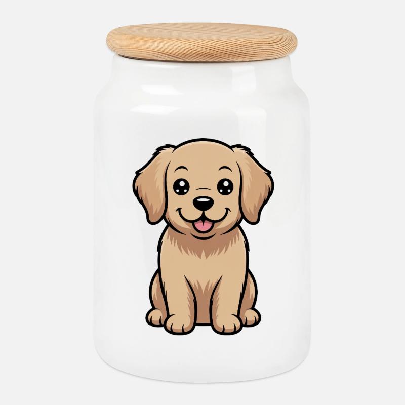 Süßer Golden Retriever Comic - Keksdose mit Holzdeckel - Weiß