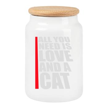 Tout ce qu’il te faut, c’est de l’amour et d’un chat Drôle de Dicton de Chat - Boîte à biscuits avec couvercle en bois - blanc - Devant