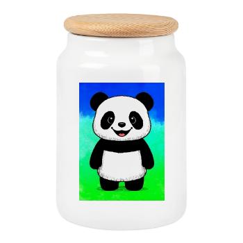 panda - Cookie Jar with Wooden Lid - white - Front