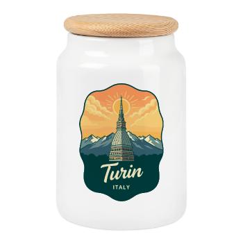 Turin Mole Antonelliana Vintage Travel Badge - Cookie Jar with Wooden Lid - white - Front