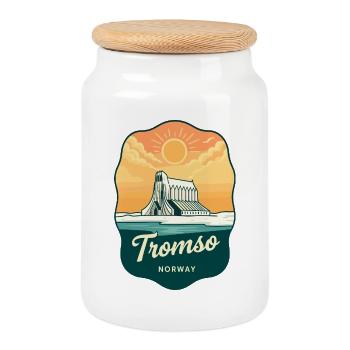 Tromso Arctic Cathedral Retro Travel Badge - Cookie Jar with Wooden Lid - white - Front