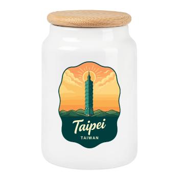 Taipei 101 Taiwan Vintage Sunset Reiseabzeichen - Keksdose mit Holzdeckel - Weiß - Vorne