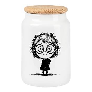 Sticker Girl Melancholy Empty Gaze Manga - Keksdose mit Holzdeckel - Weiß - Vorne