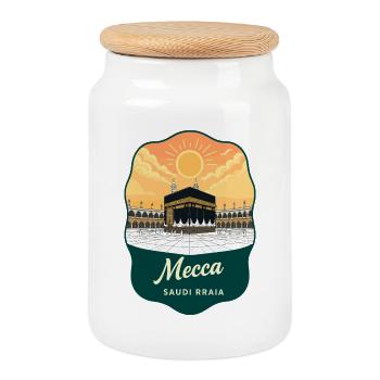 Mecca Kaaba Vintage Sunset Travel Badge - Cookie Jar with Wooden Lid - white - Front