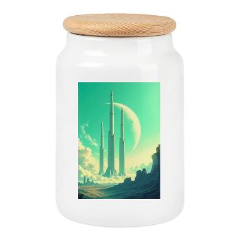 Paysages spatiaux rétro futuristes Esthétique des années 1960 - Boîte à biscuits avec couvercle en bois - blanc - Devant