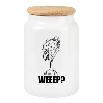 PLEURER ? Tête de poulet déconcertée – Humour - Boîte à biscuits avec couvercle en bois - blanc - Devant