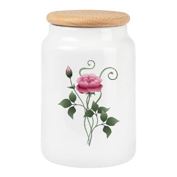 Flower - Cookie Jar with Wooden Lid - white - Front