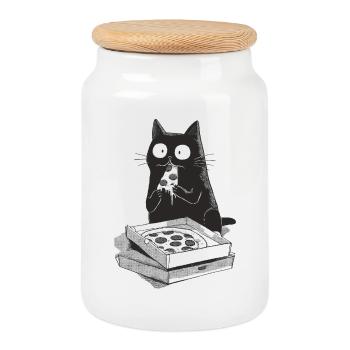 Pizza Cat - Cookie Jar with Wooden Lid - white - Front