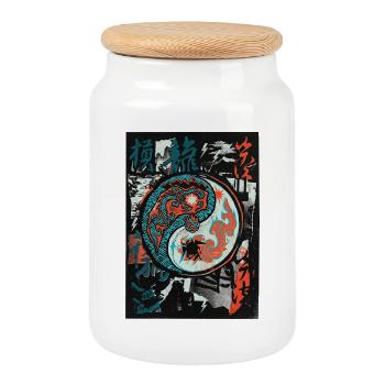 Yin et Yang cool - Boîte à biscuits avec couvercle en bois - blanc - Devant