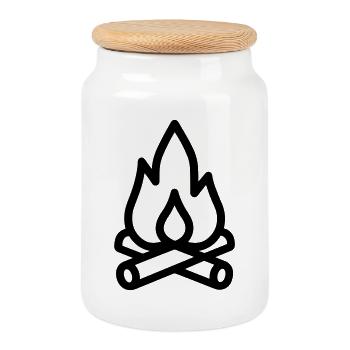 feu de camp - Boîte à biscuits avec couvercle en bois - blanc - Devant