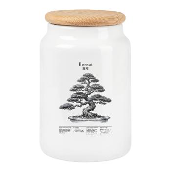 Bonsai Shadow Art with Japanese Characters - Cookie Jar with Wooden Lid - white - Front