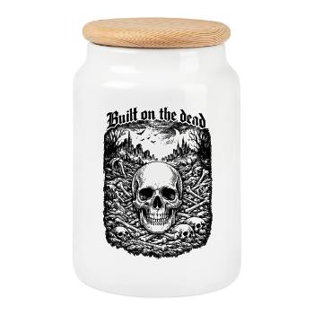 Built on the Dead Skull Gothic Dark Art Shirt - Cookie Jar with Wooden Lid - white - Front