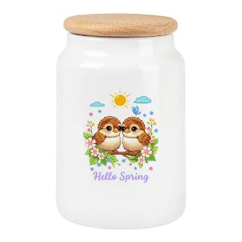 Cute Birds - Cookie Jar with Wooden Lid - white - Front