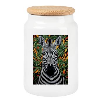 Zebra in the cannabis jungle - Cookie Jar with Wooden Lid - white - Front