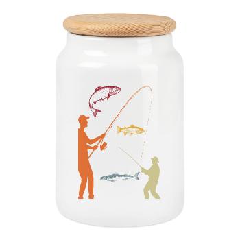 Pêcheur Pêcheur Pêcheur Passe-temps Rétro - Boîte à biscuits avec couvercle en bois - blanc - Devant