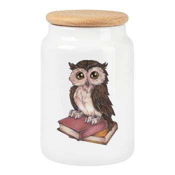 Niedliche Lesende Eule Bücherwurm Geschenk Bücher - Keksdose mit Holzdeckel - Weiß - Vorne