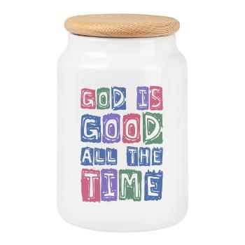 God Is Good At All Times Retro Faith - Cookie Jar with Wooden Lid - white - Front
