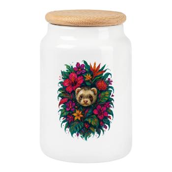 Furet Tropical Fleurs de Hibiscus Exotique - Boîte à biscuits avec couvercle en bois - blanc - Devant