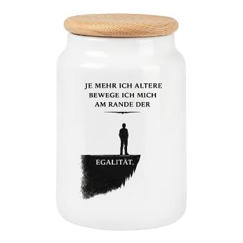 Am Rande der Egalität – Wahre Gelassenheit - Keksdose mit Holzdeckel - Weiß - Vorne
