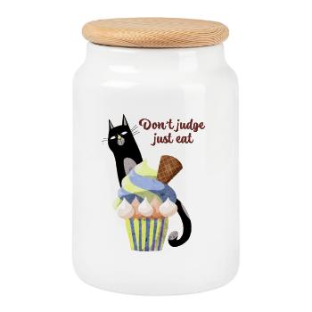 Verurteile nicht, iss einfach lustiges Katzen-Cupcake-Dessert - Keksdose mit Holzdeckel - Weiß - Vorne