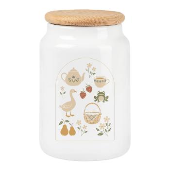 Douceur Champêtre: Nature and Vintage Tea - Cookie Jar with Wooden Lid - white - Front