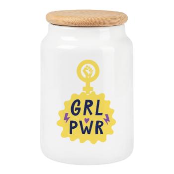 Girl Power Design, stark, laut und selbstbewusst! - Keksdose mit Holzdeckel - Weiß - Vorne