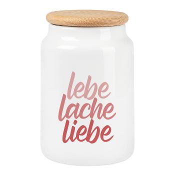 Lebe Lache Liebe - Affirmation - Keksdose mit Holzdeckel - Weiß - Vorne