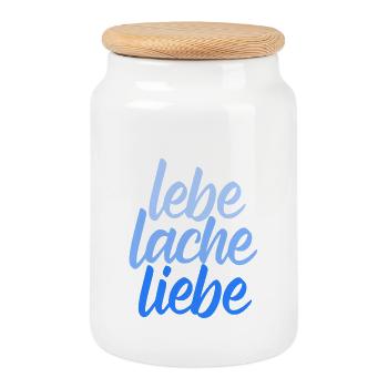 Lebe Lache Liebe – Lebensfreude  - Keksdose mit Holzdeckel - Weiß - Vorne