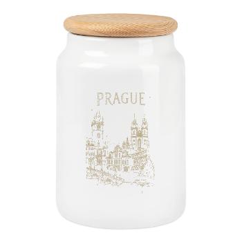 Stilisierte Prag - Keksdose mit Holzdeckel - Weiß - Vorne