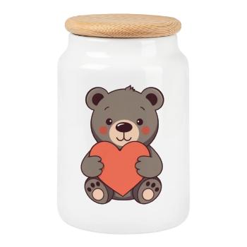 Bär mit rotem Herz Geschenk Mutter Muttertag - Keksdose mit Holzdeckel - Weiß - Vorne