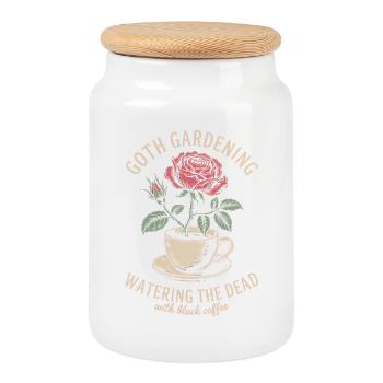 Goth Gardening Coffee Rose Cup - Cookie Jar with Wooden Lid - white - Front