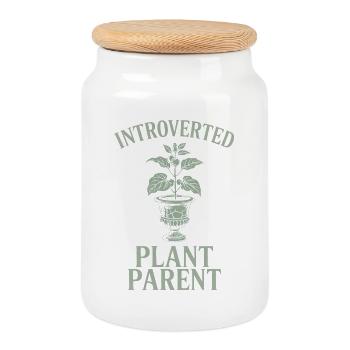 Introverted Plant Parent - Cookie Jar with Wooden Lid - white - Front