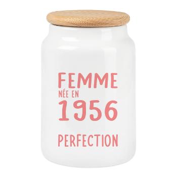Anniversaire 70 ans - Née en Août 1956 - Boîte à biscuits avec couvercle en bois - blanc - Devant