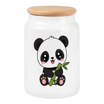 Panda Bamboo Charm - Cookie Jar with Wooden Lid - white - Front