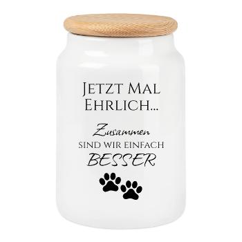 Zusammen besser – Pfote Minimal Design schwarz - Keksdose mit Holzdeckel - Weiß - Vorne