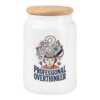 Professional Overthinker - Cookie Jar with Wooden Lid - white - Front