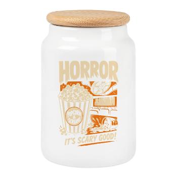 Popcorn And Screams Horror - Cookie Jar with Wooden Lid - white - Front