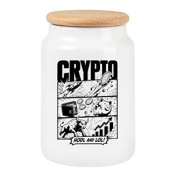 HODL LOL Crypto Comic - Cookie Jar with Wooden Lid - white - Front