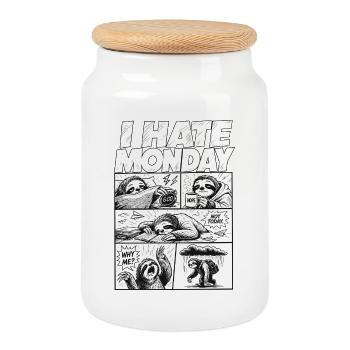 I Hate Monday Sloth Comic - Keksdose mit Holzdeckel - Weiß - Vorne