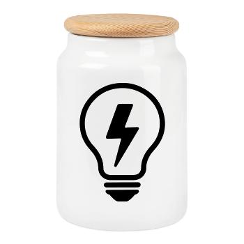 Creative Idea T-Shirt – Elektrische Glühbirne - Keksdose mit Holzdeckel - Weiß - Vorne