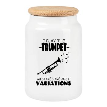 Je joue La trompette Les erreurs ne sont que des variations - Boîte à biscuits avec couvercle en bois - blanc - Devant