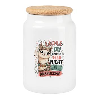 Lama Lächeln Illustration - Keksdose mit Holzdeckel - Weiß - Vorne