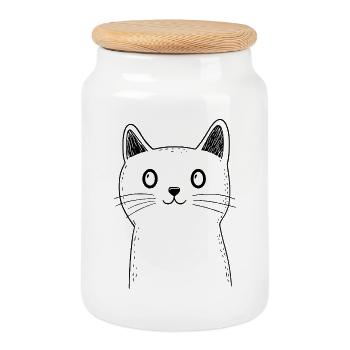 Croquis du chat - Boîte à biscuits avec couvercle en bois - blanc - Devant
