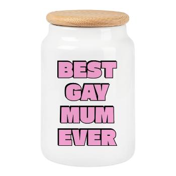 Best Gay Mum Ever Bold Pink Text - Cookie Jar with Wooden Lid - white - Front