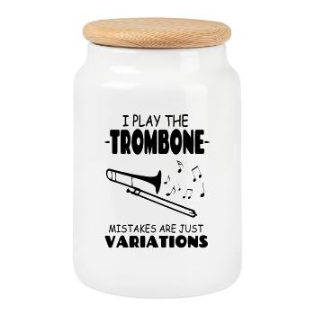 Je joue du trombone, les erreurs ne sont que des variations - Boîte à biscuits avec couvercle en bois - blanc - Devant