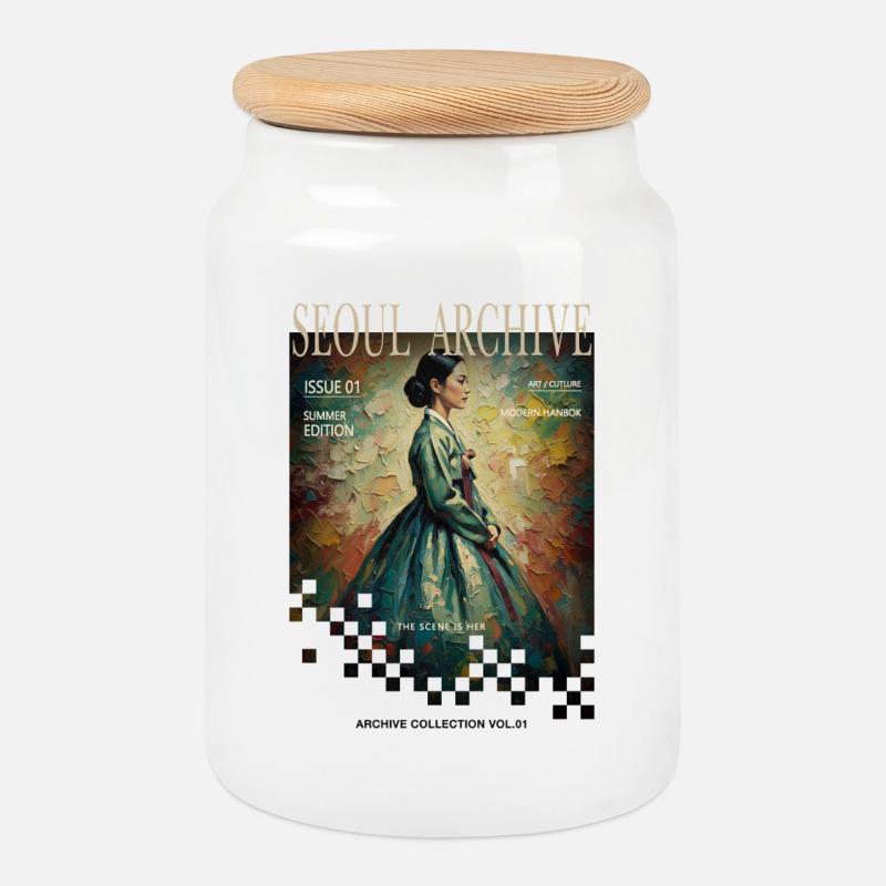 Archives de Séoul Hanbok Conception éditoriale - Boîte à biscuits avec couvercle en bois - blanc