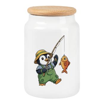 Pêcheur manchot - Boîte à biscuits avec couvercle en bois - blanc - Devant