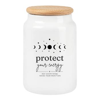 Protecting Your Energy – Moon Phases - Cookie Jar with Wooden Lid - white - Front