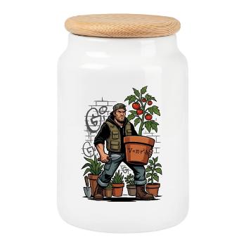 Gardener with tomato formula - Cookie Jar with Wooden Lid - white - Front