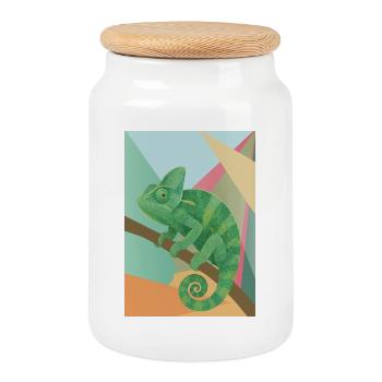 Grünes Chamäleon Geometrie Stil  - Keksdose mit Holzdeckel - Weiß - Vorne